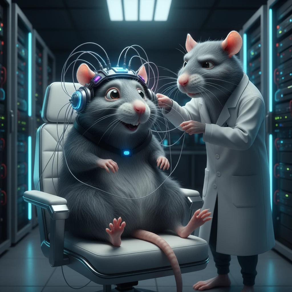 Deux rats dans un laboratoire numérique, illustration de l’intelligence artificielle chez Creatix